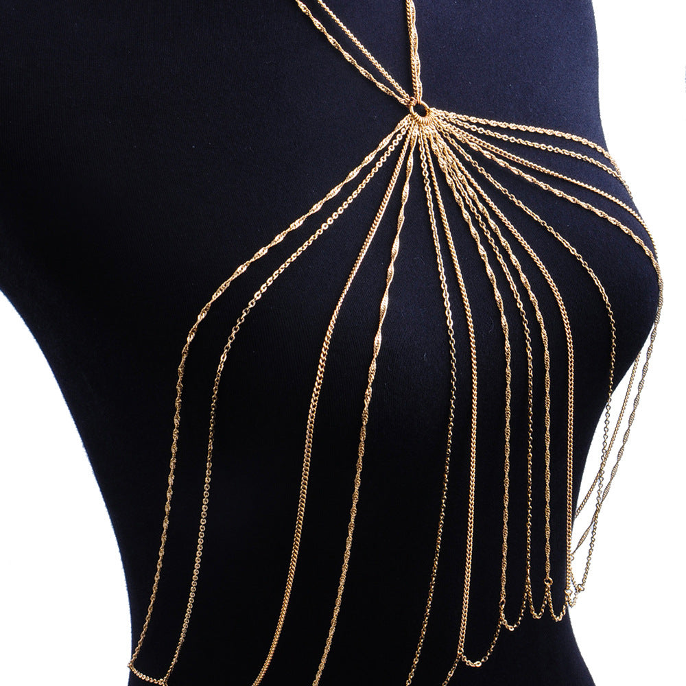 Gold Body Chain Necklace for Women – Multi-Layer Draped Design | Statement Luxury Jewelry