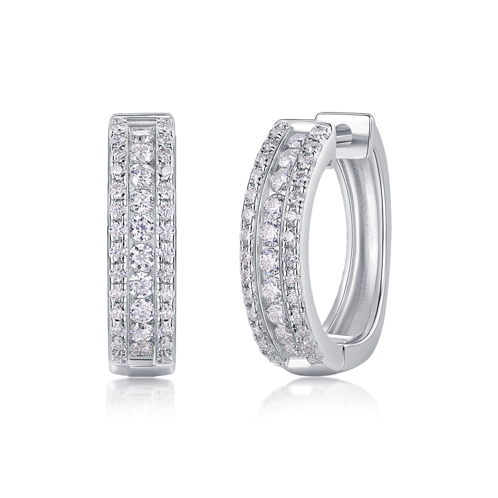 925 Sterling Silver Multi Row Hoop Earrings for Women – Pave Diamond Look Huggie Hoops | Luxury Statement Jewelry
