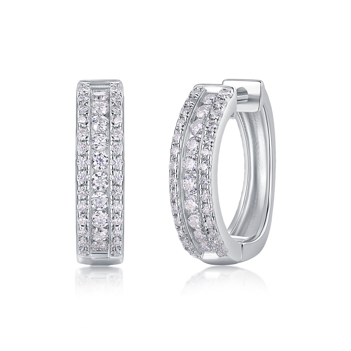 925 Sterling Silver Multi Row Hoop Earrings for Women – Pave Diamond Look Huggie Hoops | Luxury Statement Jewelry