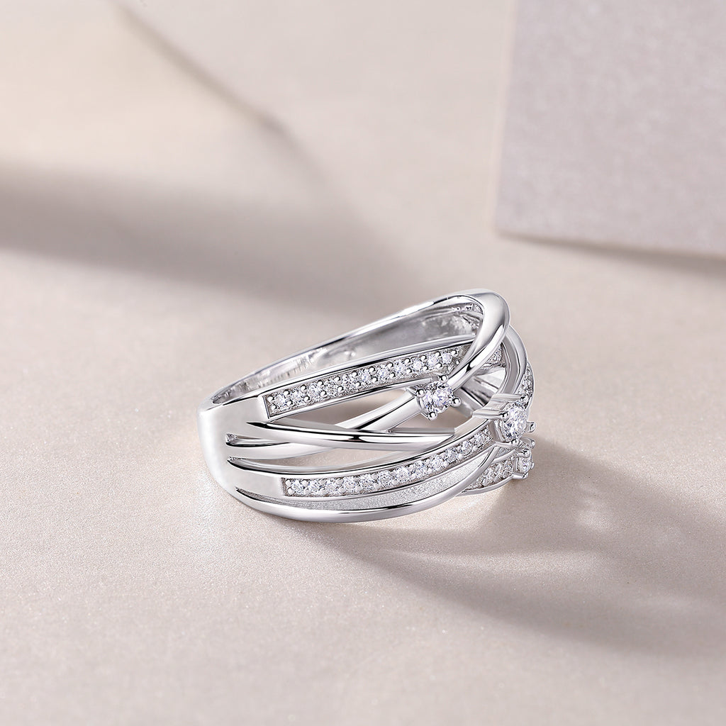 925 Sterling Silver Multi Band Ring for Women – Twisted Pave Statement Ring | Modern Luxury Jewelry