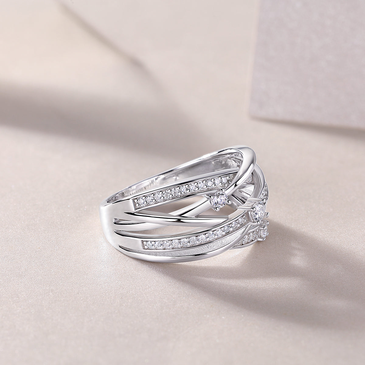 925 Sterling Silver Multi Band Ring for Women – Twisted Pave Statement Ring | Modern Luxury Jewelry