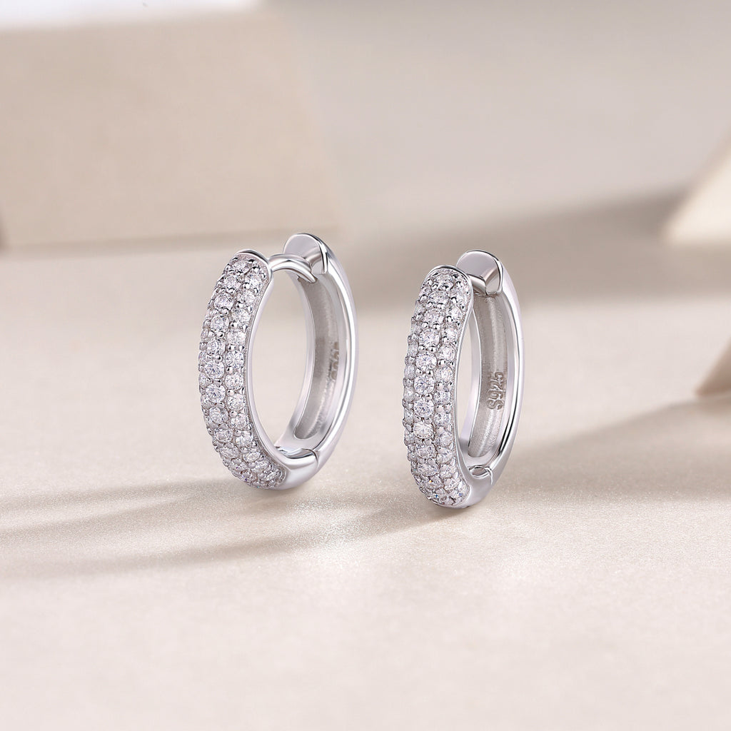 925 Sterling Silver Pave Hoop Earrings for Women – Sparkling CZ Huggie Hoops | Luxury Minimal Jewelry