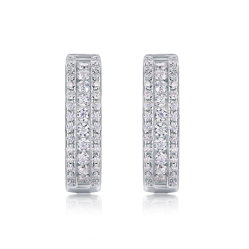 925 Sterling Silver Multi Row Hoop Earrings for Women – Pave Diamond Look Huggie Hoops | Luxury Statement Jewelry