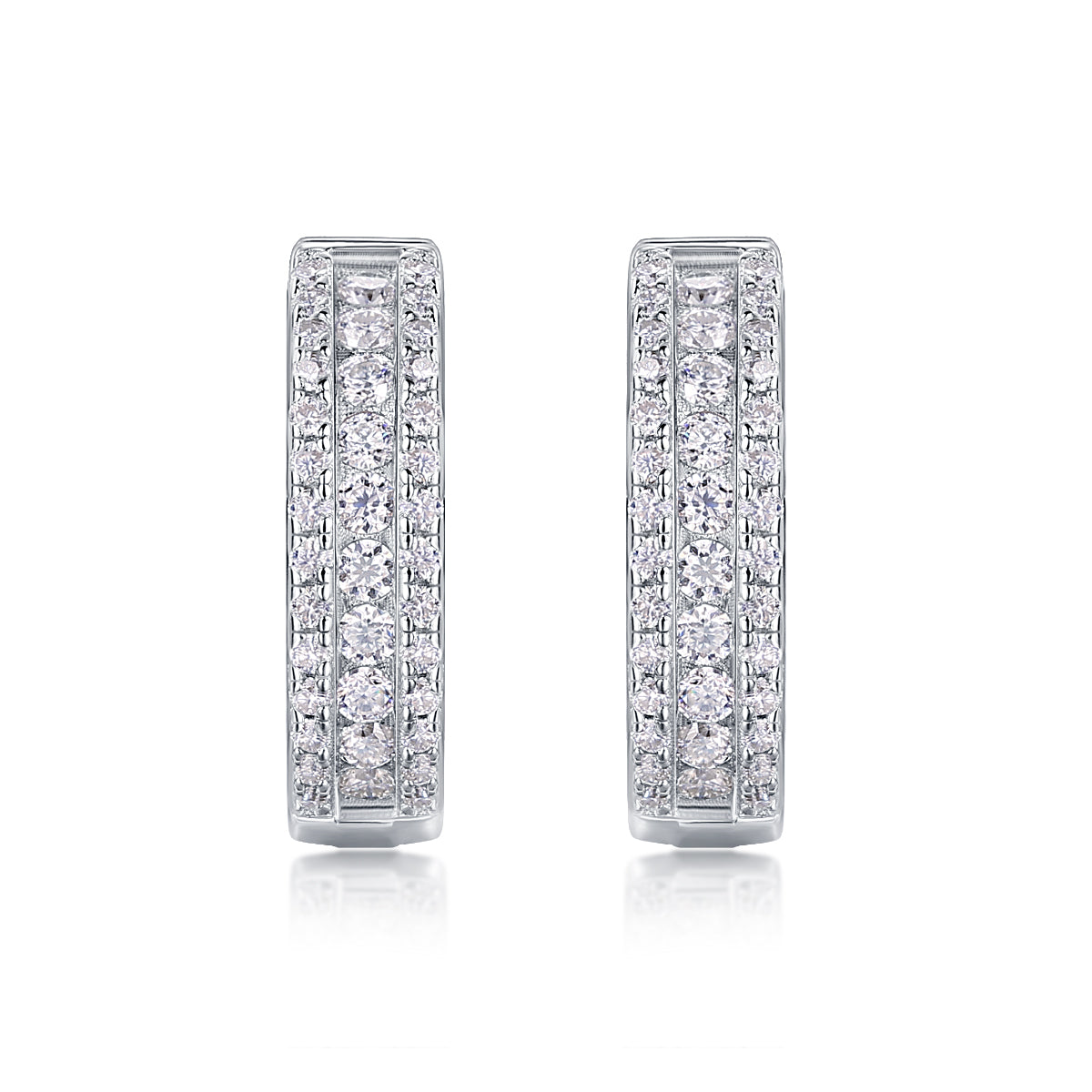 925 Sterling Silver Multi Row Hoop Earrings for Women – Pave Diamond Look Huggie Hoops | Luxury Statement Jewelry
