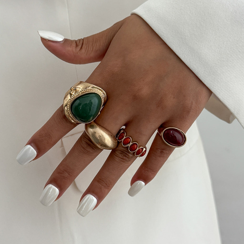 Statement Gold Rings Set – Luxury Vintage Gemstone Jewelry for Women