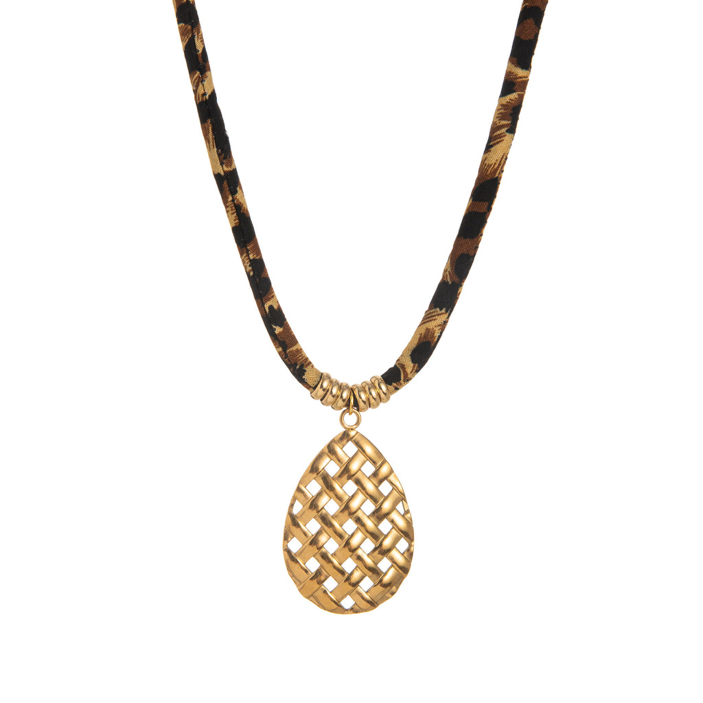Geometric Pendant Rope Necklace | Leopard Print Statement | Luvia