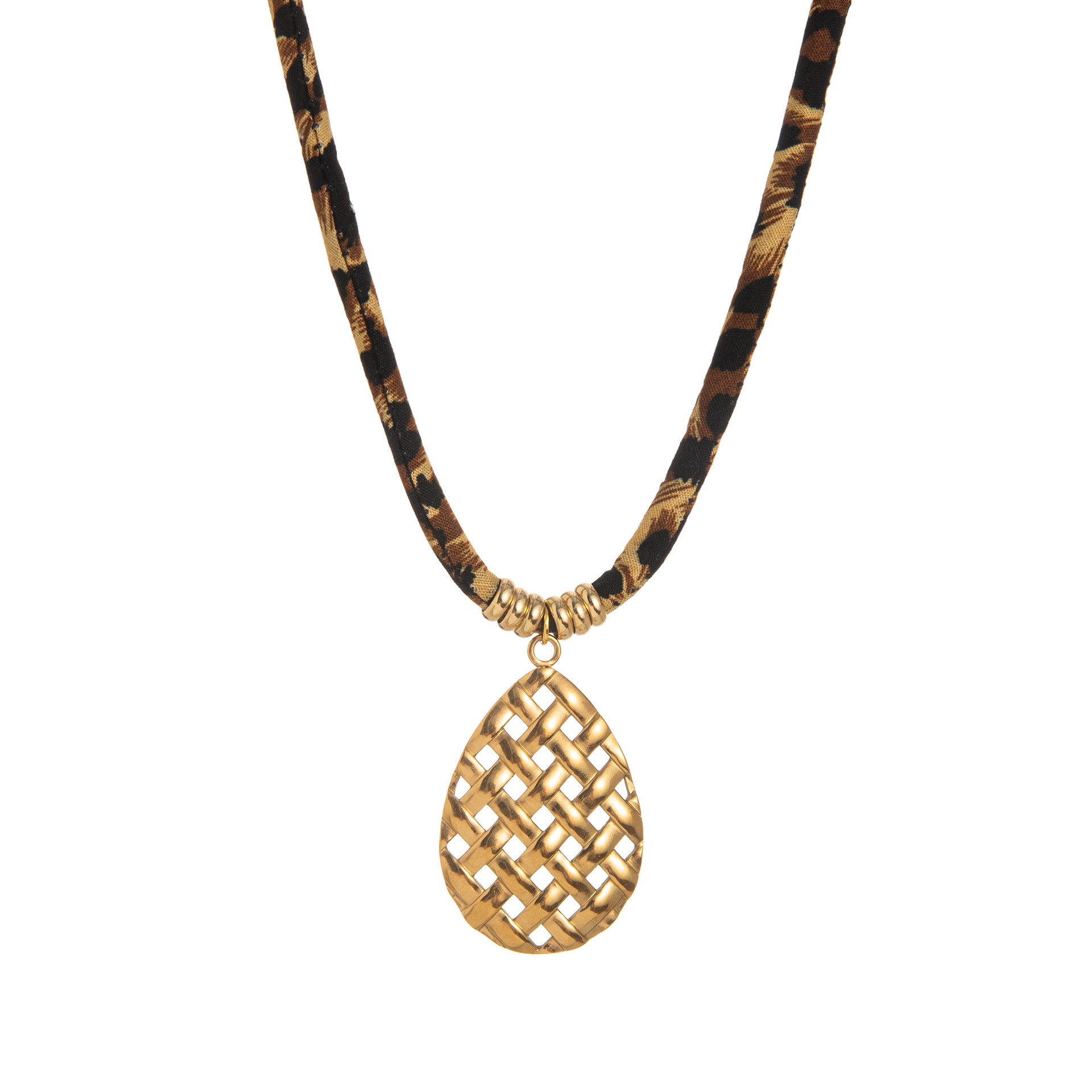 Geometric Pendant Rope Necklace | Leopard Print Statement | Luvia