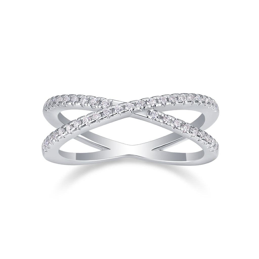 925 Sterling Silver Crossover Ring for Women – Minimalist Diamond Look Elegant Band | Luxury Everyday Jewelry