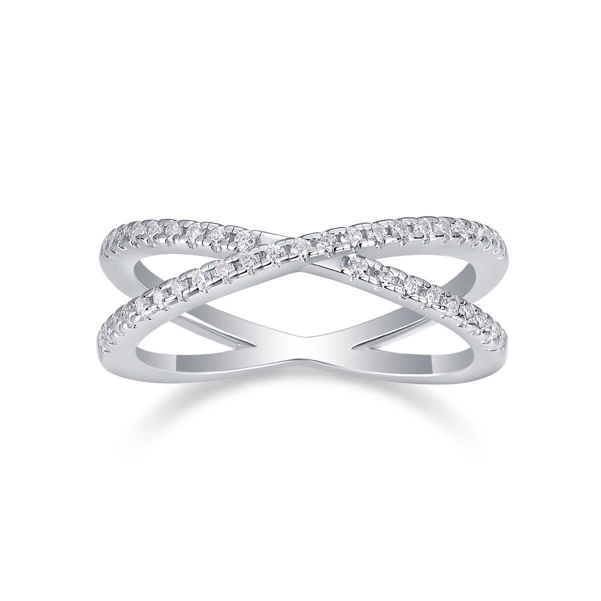 925 Sterling Silver Crossover Ring for Women – Minimalist Diamond Look Elegant Band | Luxury Everyday Jewelry