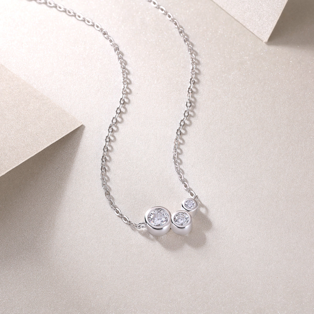 925 Sterling Silver Three Stone Necklace for Women – Minimalist CZ Pendant Chain