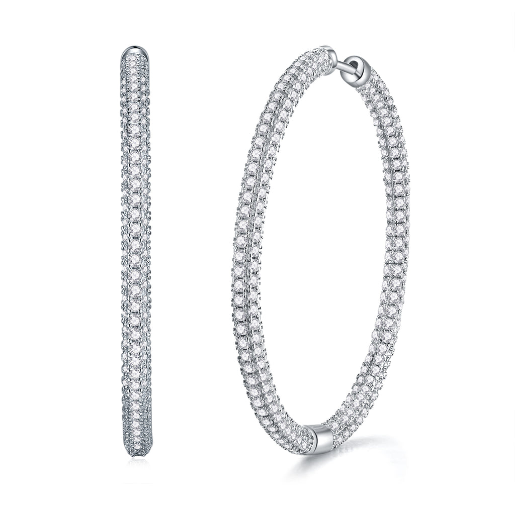 925 Sterling Silver Full Pave Hoop Earrings for Women – Diamond Look Statement Hoops | Luxury Elegant Jewelry