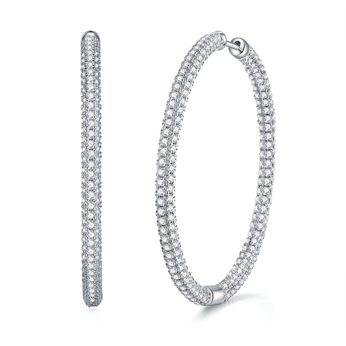 925 Sterling Silver Full Pave Hoop Earrings for Women – Diamond Look Statement Hoops | Luxury Elegant Jewelry