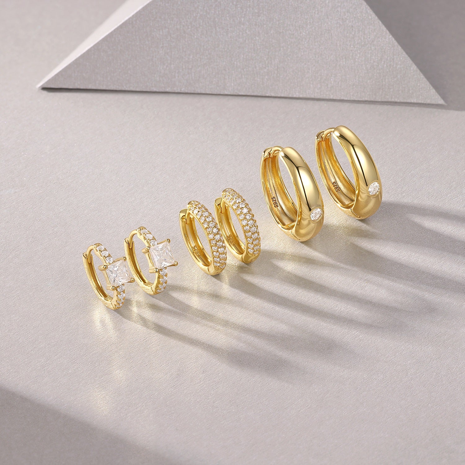 Moissanite Earring Set – Gold Hoop, Huggie & Ear Cuff | S925 Silver | GRA Certified