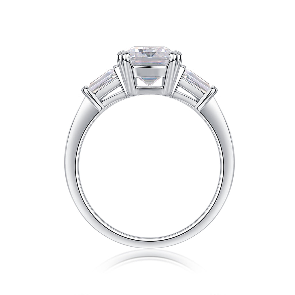 925 Sterling Silver Emerald Cut Engagement Ring for Women – Three Stone Design | Elegant Statement Ring