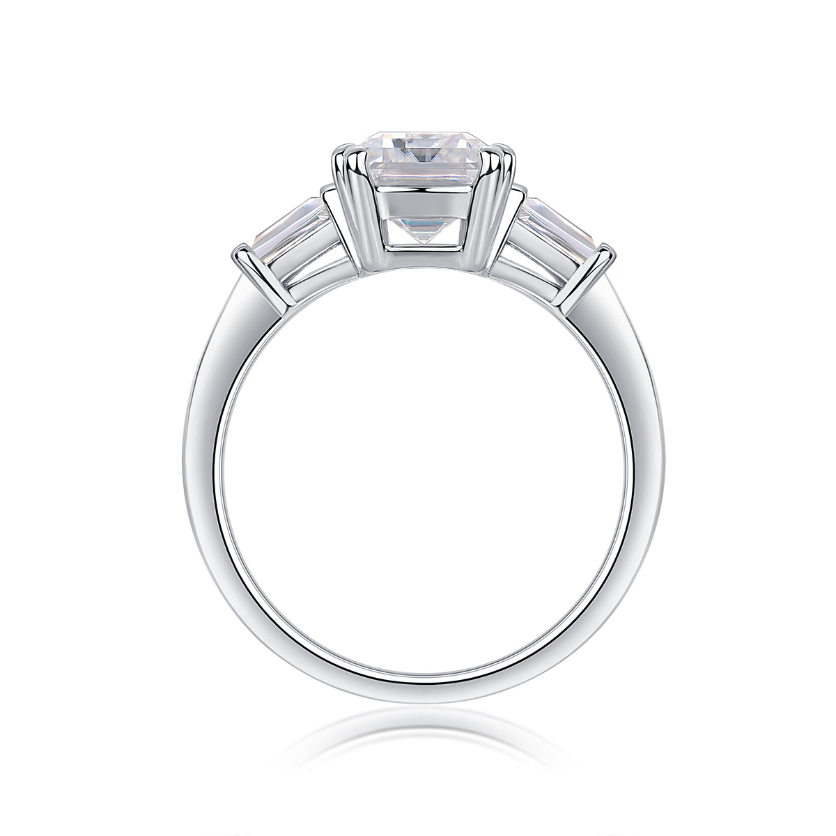 925 Sterling Silver Emerald Cut Engagement Ring for Women – Three Stone Design | Elegant Statement Ring