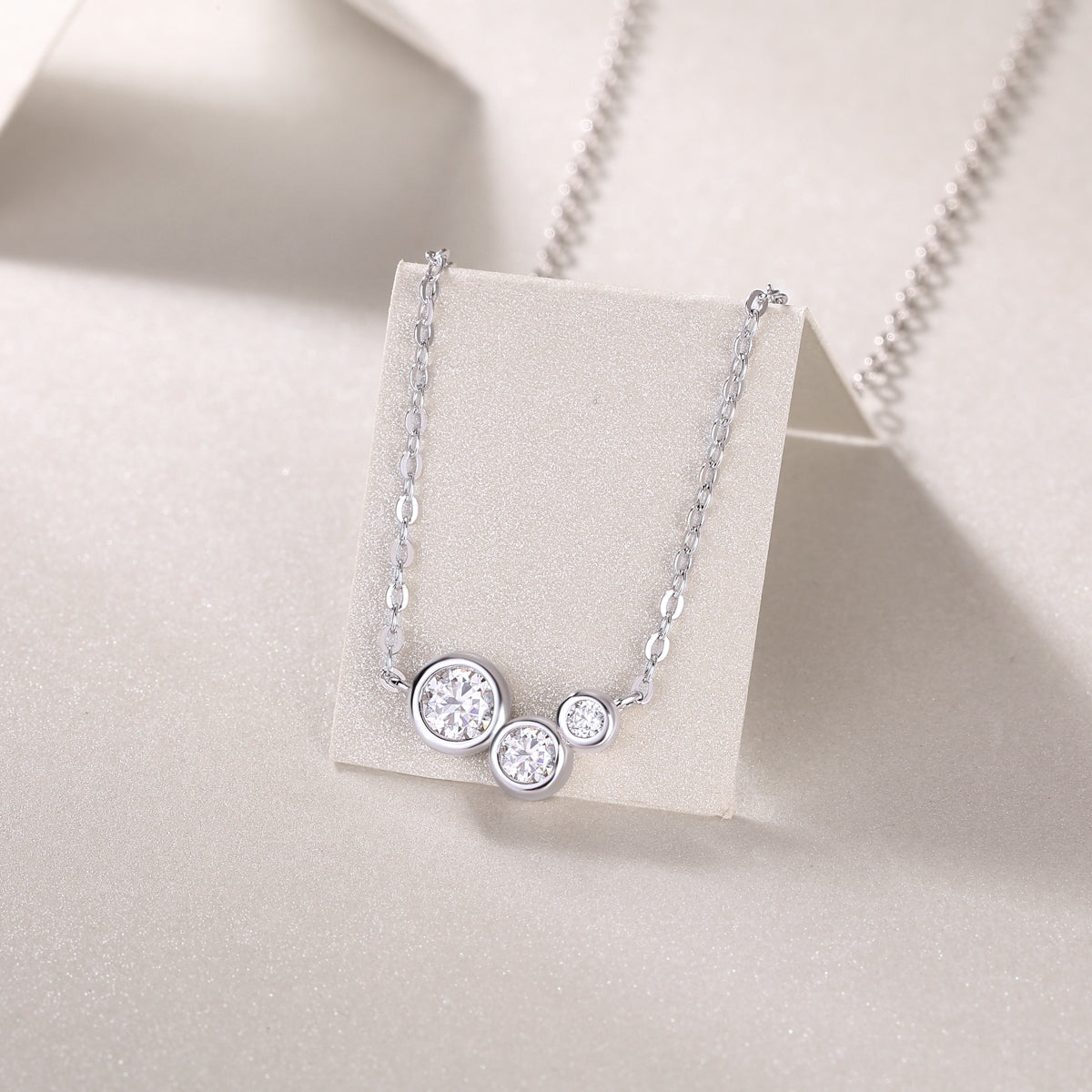 925 Sterling Silver Three Stone Necklace for Women – Minimalist CZ Pendant Chain
