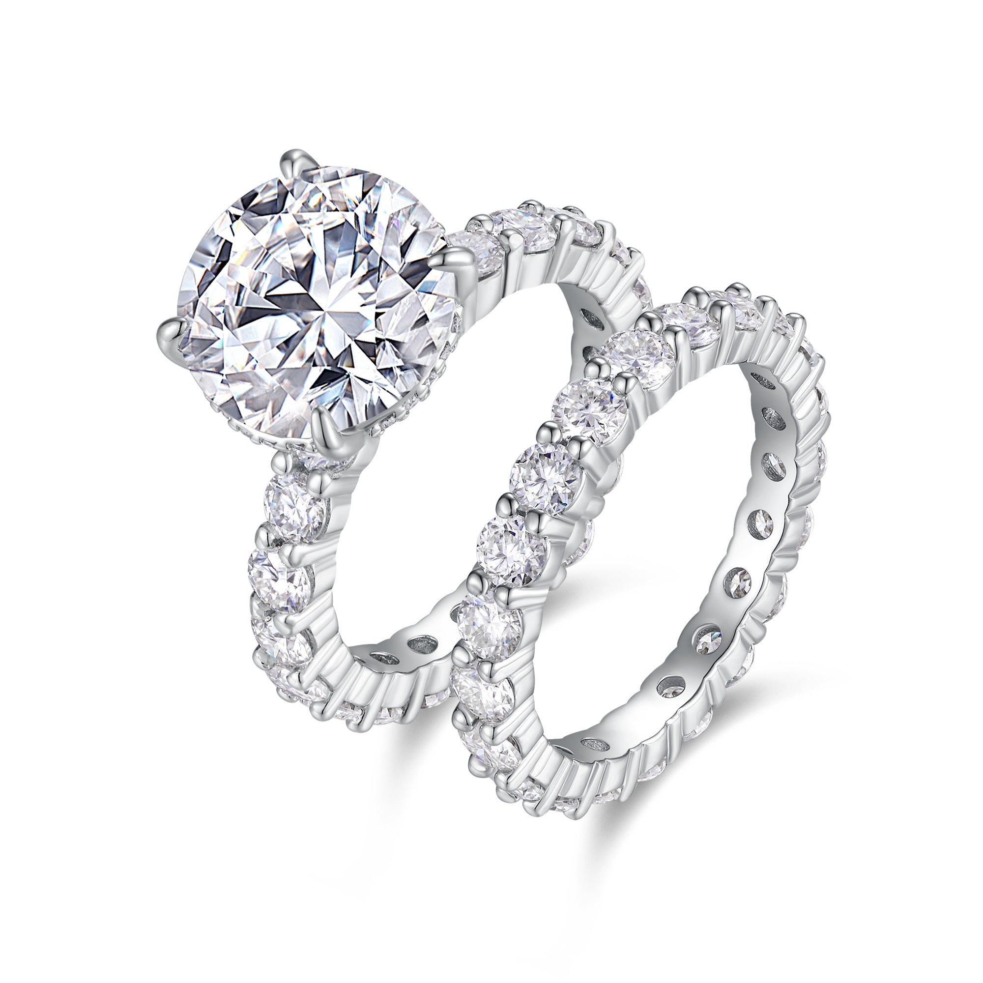 &nbsp;  925 Sterling Silver Bridal Ring Set for Women – Solitaire Engagement Ring &amp; Eternity Band | Luxury Wedding Jewelry
