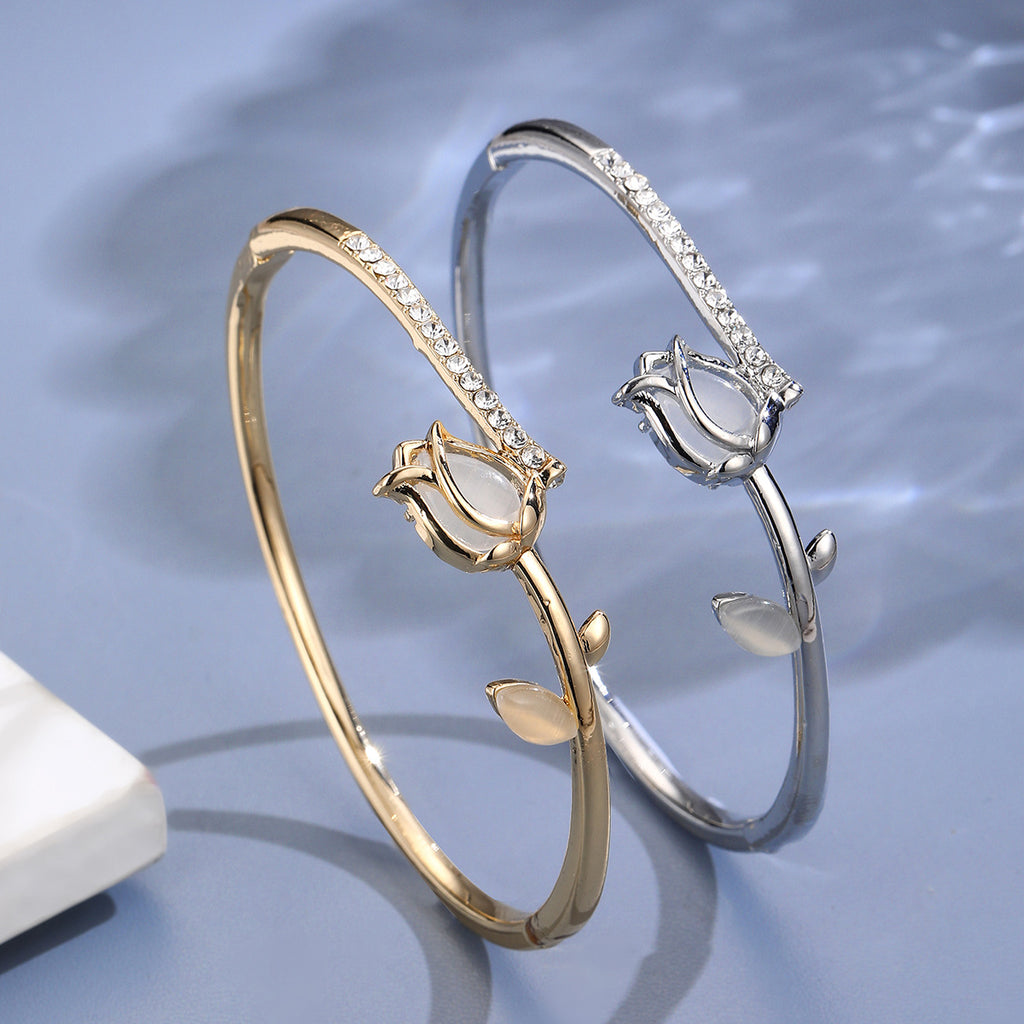 Opal Tulip Bracelet | Rose & Flower Gold Silver Jewelry