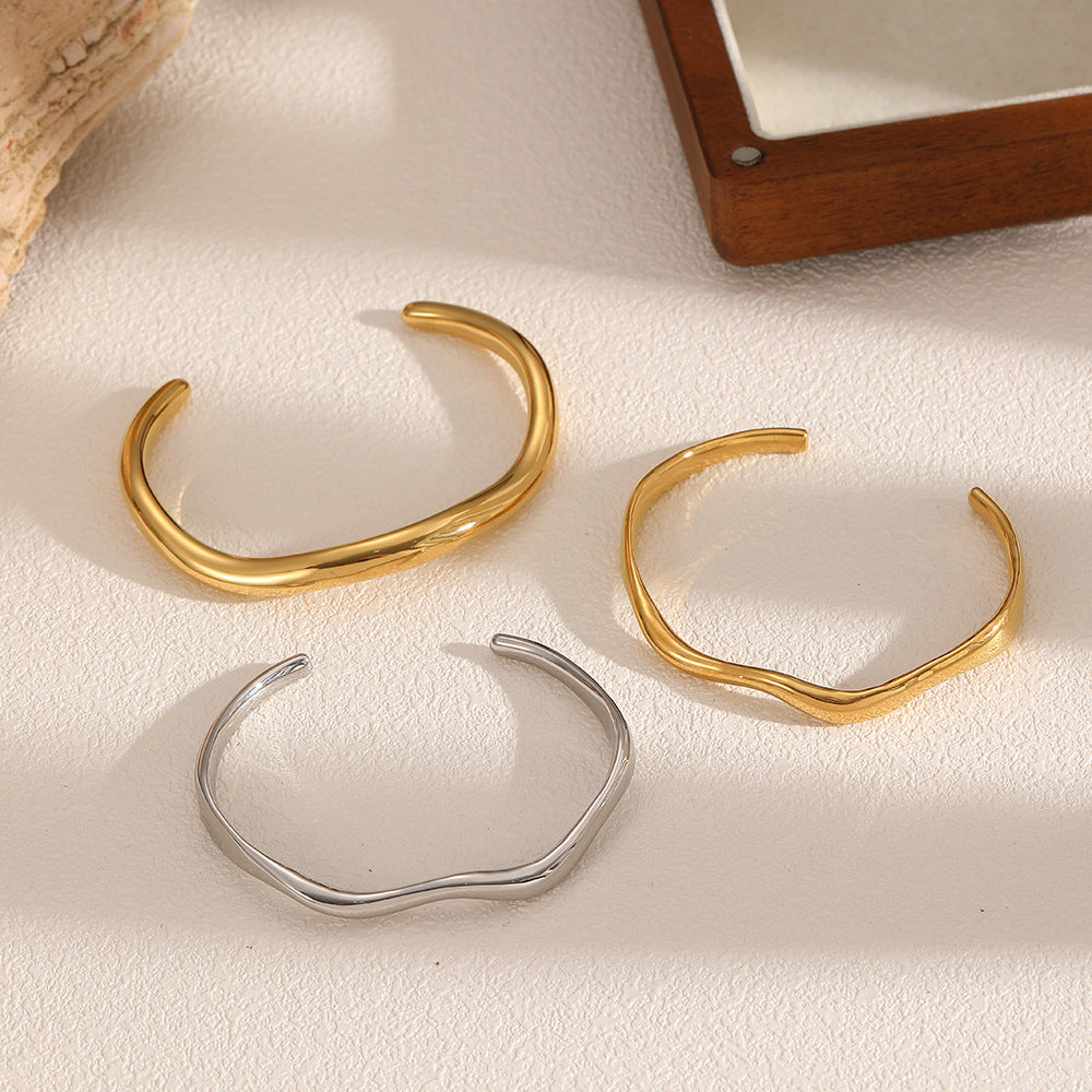 Minimalist Wave Cuff Bracelet – Gold & Silver Open Bangle Set for Women