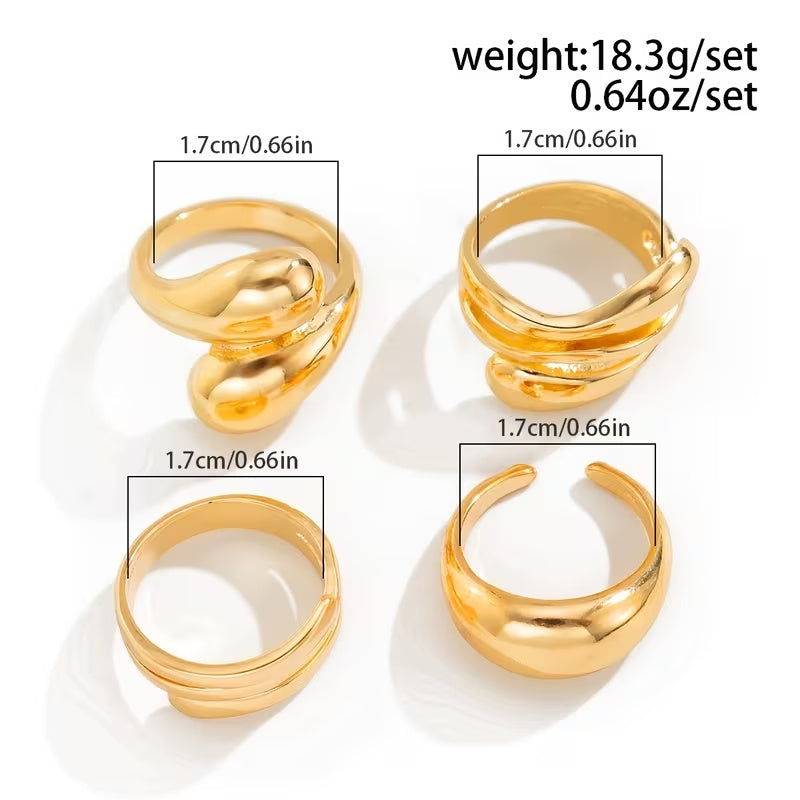 Chunky Statement Rings Set | Minimalist Gold-Tone | Luvia