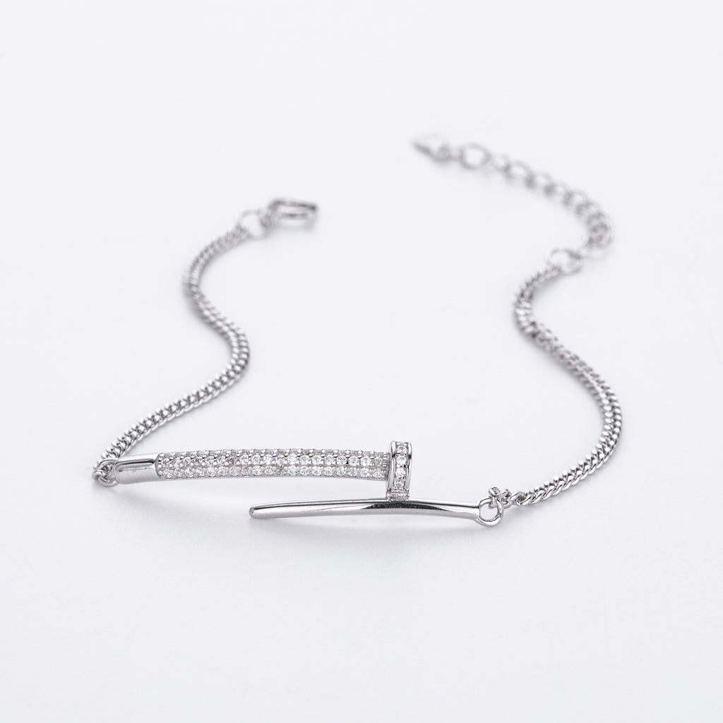 Zircon Rivet Silver Bracelet