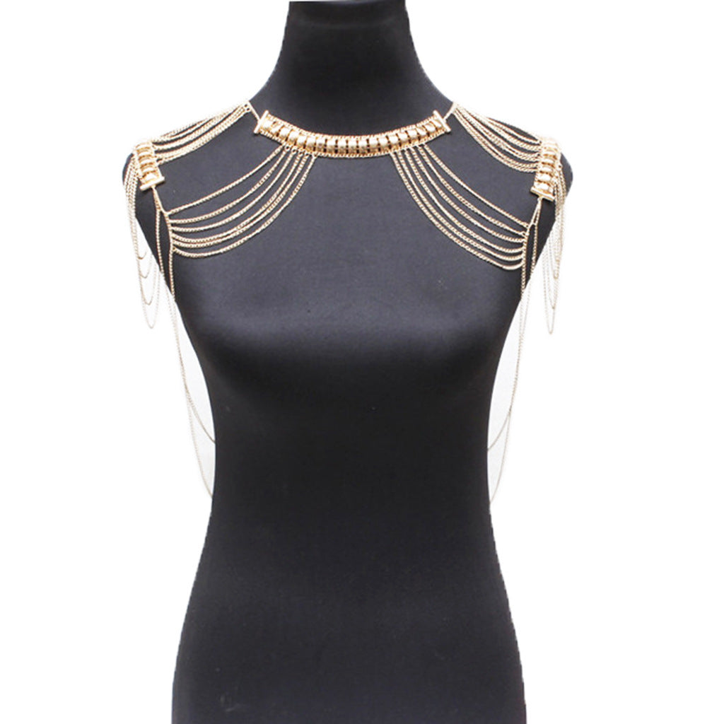 Metal texture tassel double shoulder chain