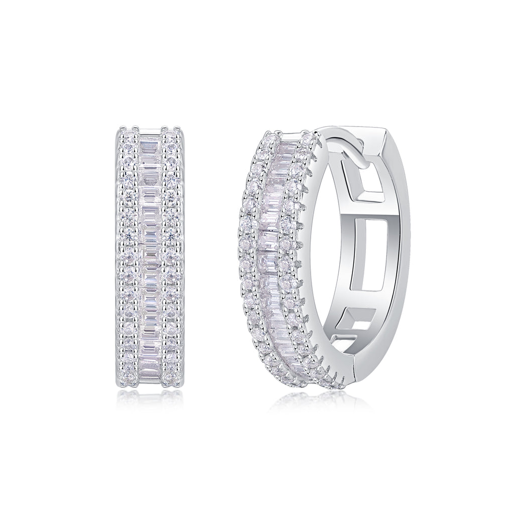 Diamond Hoop Earrings for Women | Luxury Silver Huggie Earrings