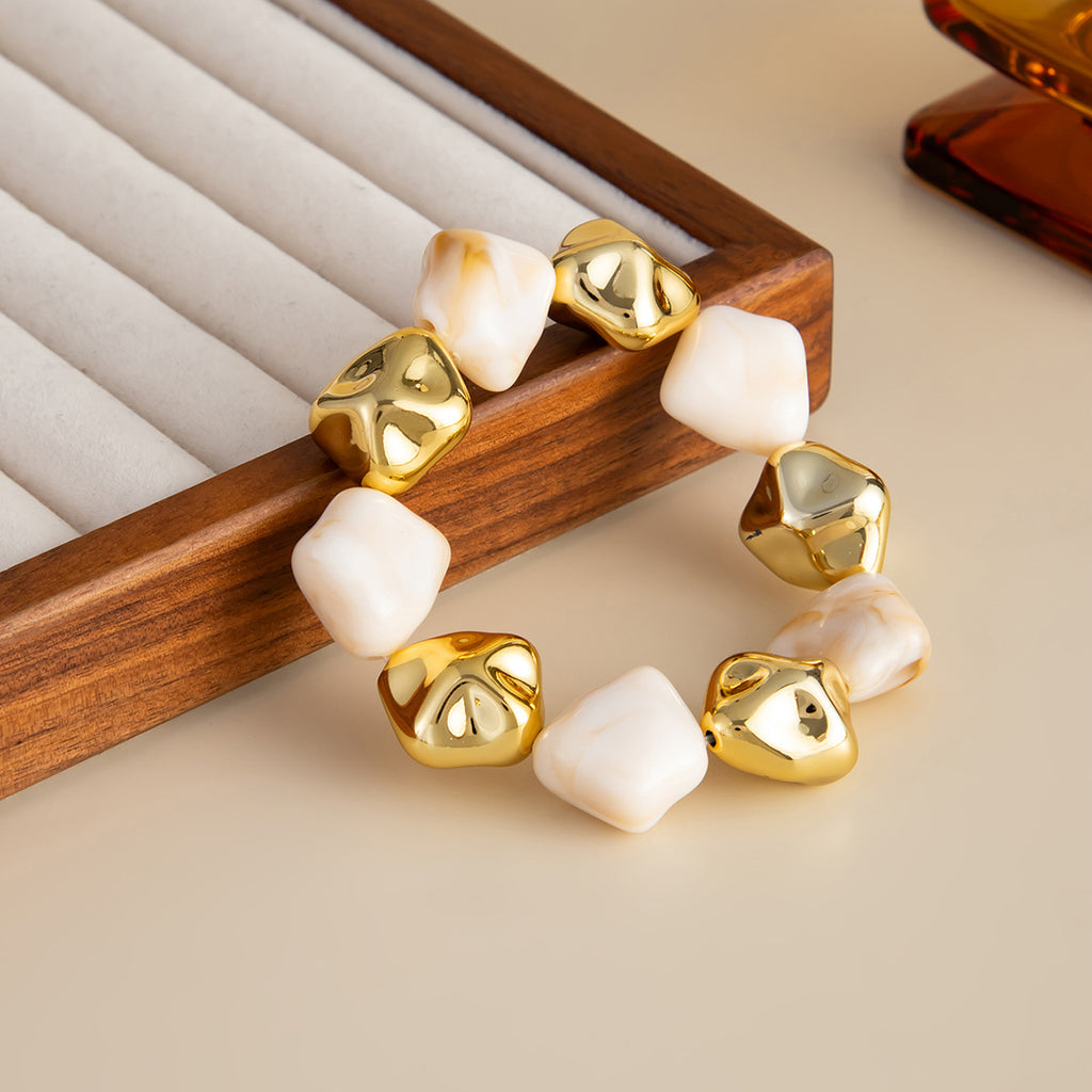 Luxury Statement Bracelet Stack – Gold Chunky & Natural Stone Beaded Set for Women