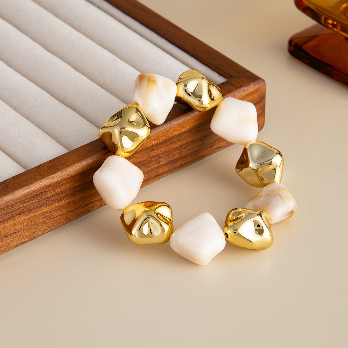 Luxury Statement Bracelet Stack – Gold Chunky & Natural Stone Beaded Set for Women