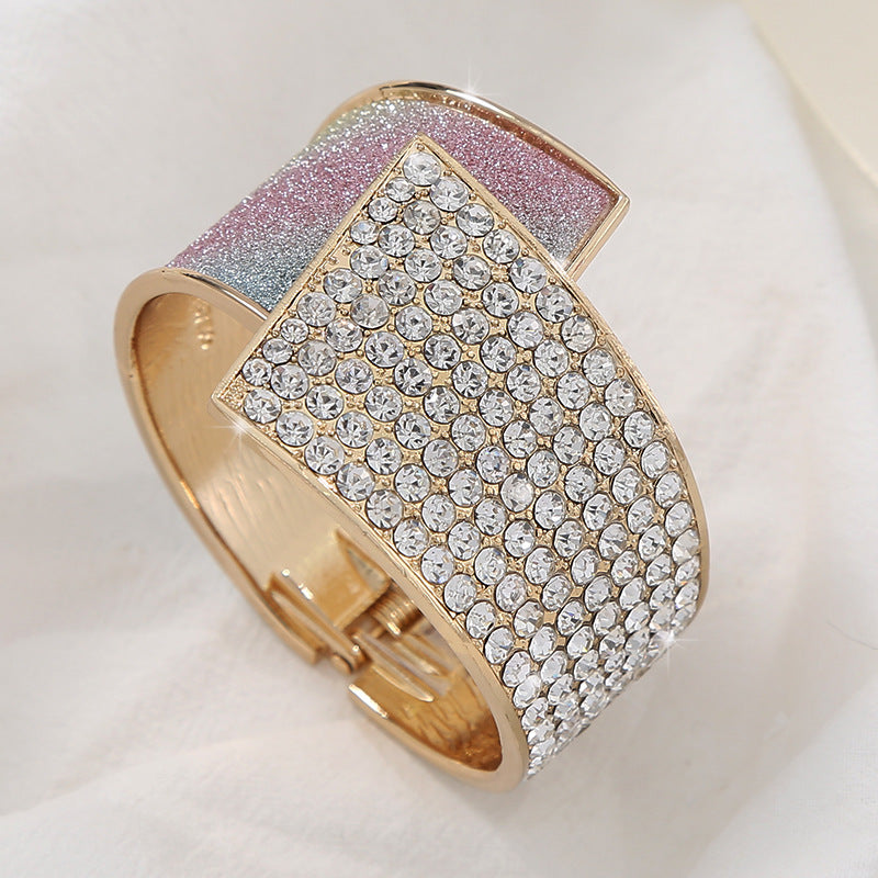 Luxury Rhinestone Leather Cuff Bracelet | Diamond-Cut Alloy | Black White Colour