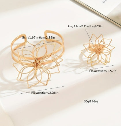 Boho Gold Flower Ring & Bracelet | Beach Festival Jewelry