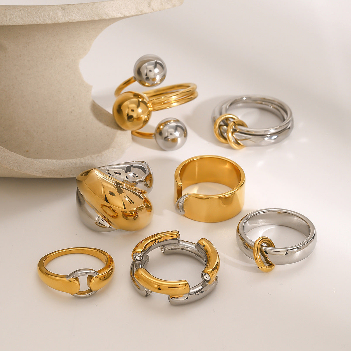 Gold & Silver Stackable Rings Set – Luxury Minimal Statement Jewelry | Luvia Global