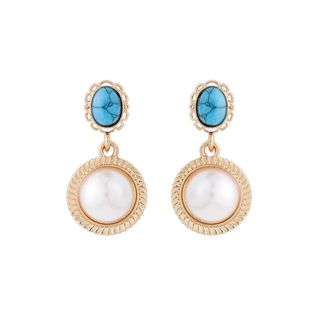 Pearl & Turquoise Gold-Tone Earrings Set | Elegant Statement | Luvia