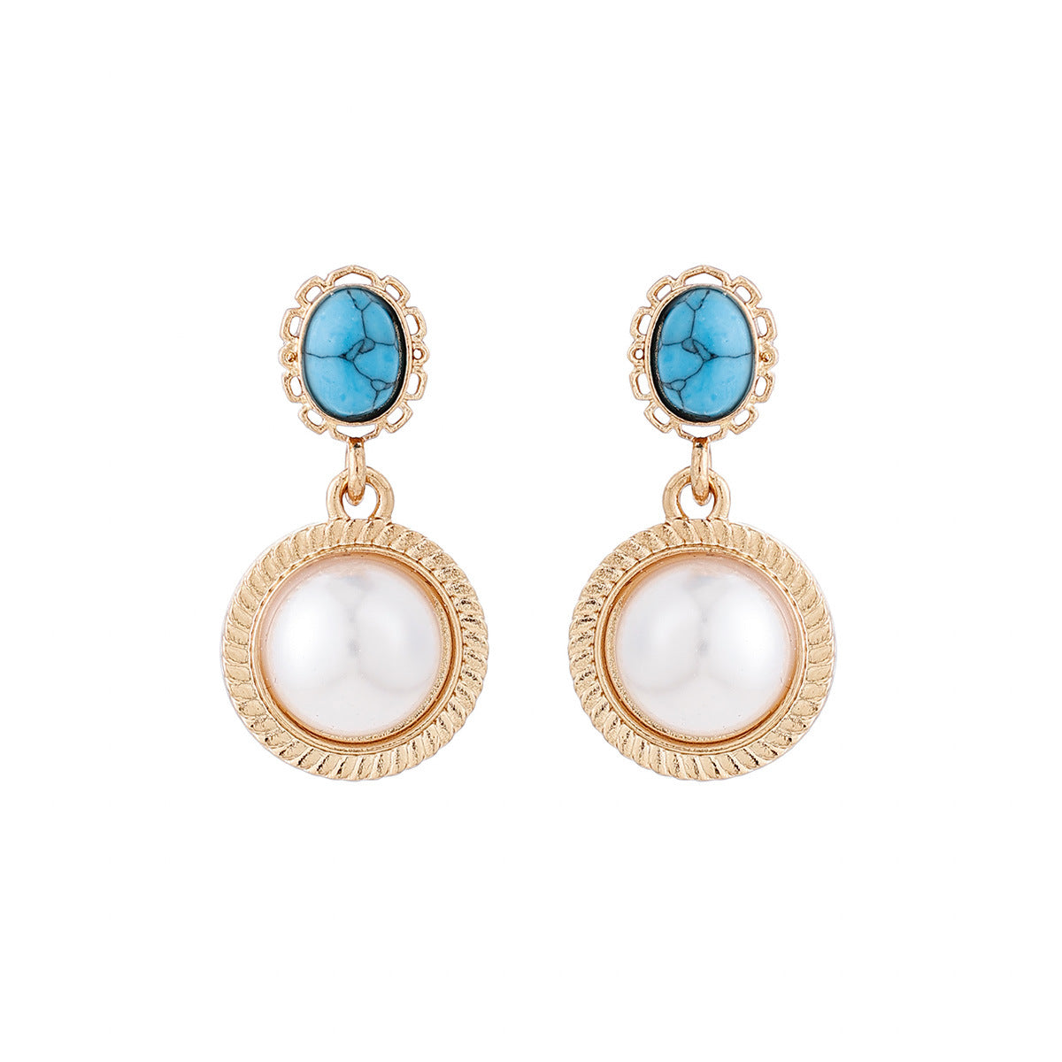 Pearl & Turquoise Gold-Tone Earrings Set | Elegant Statement | Luvia