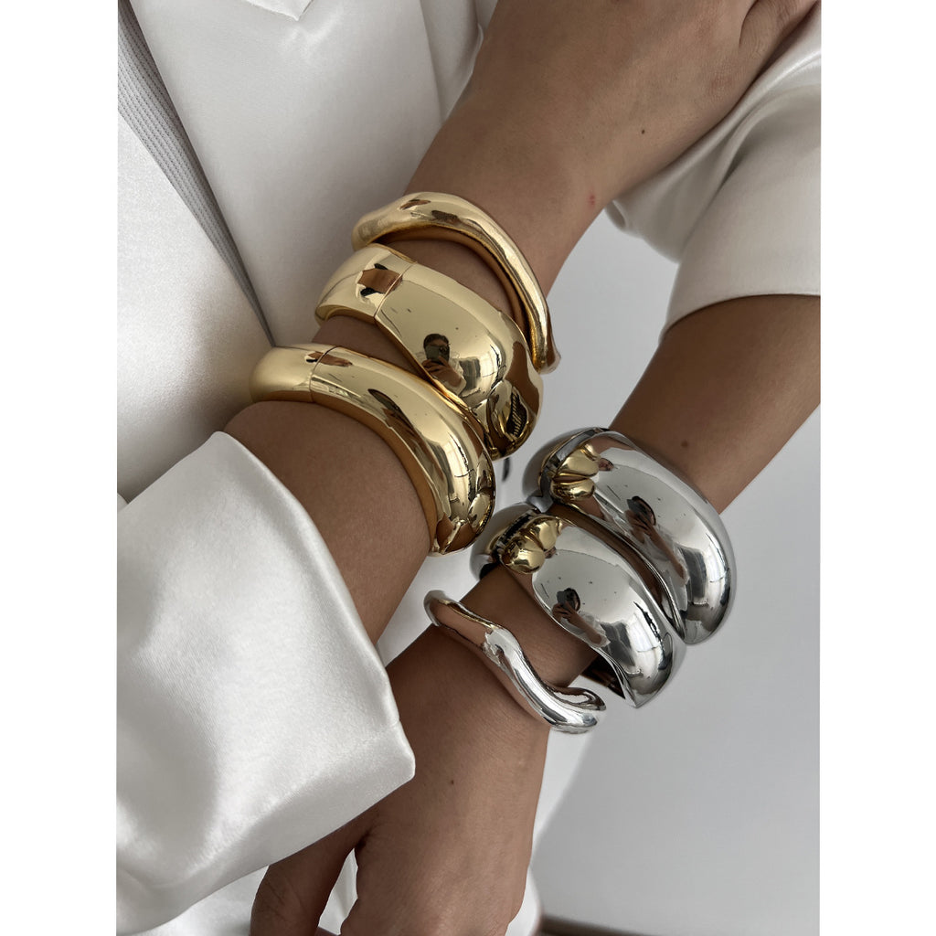 Wide Geometric Cuff Bracelet | Glossy Statement | Luvia