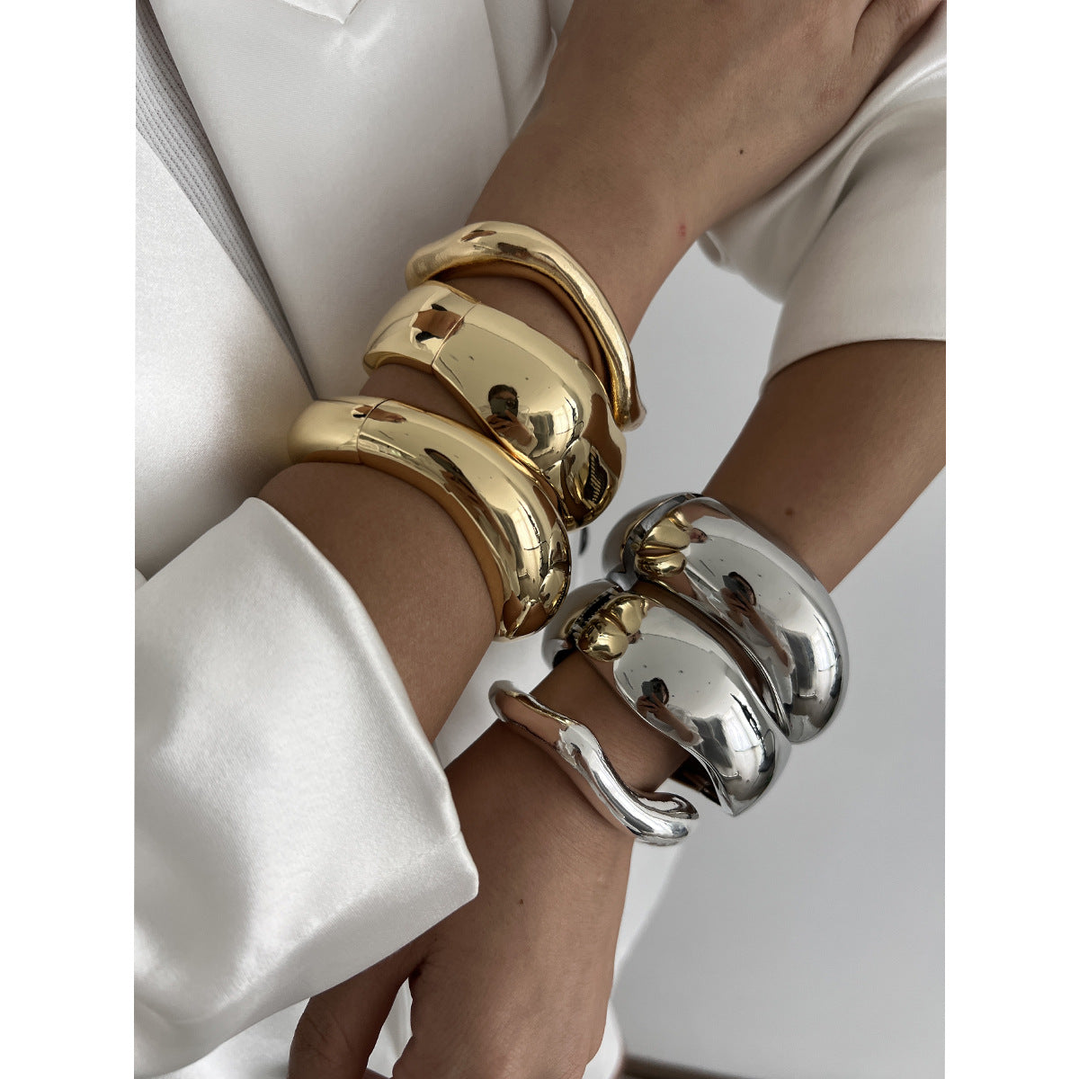 Wide Geometric Cuff Bracelet | Glossy Statement | Luvia