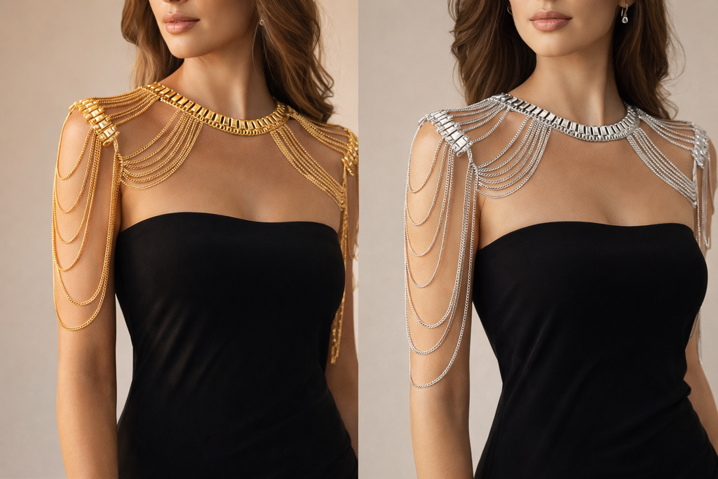 Metal texture tassel double shoulder chain