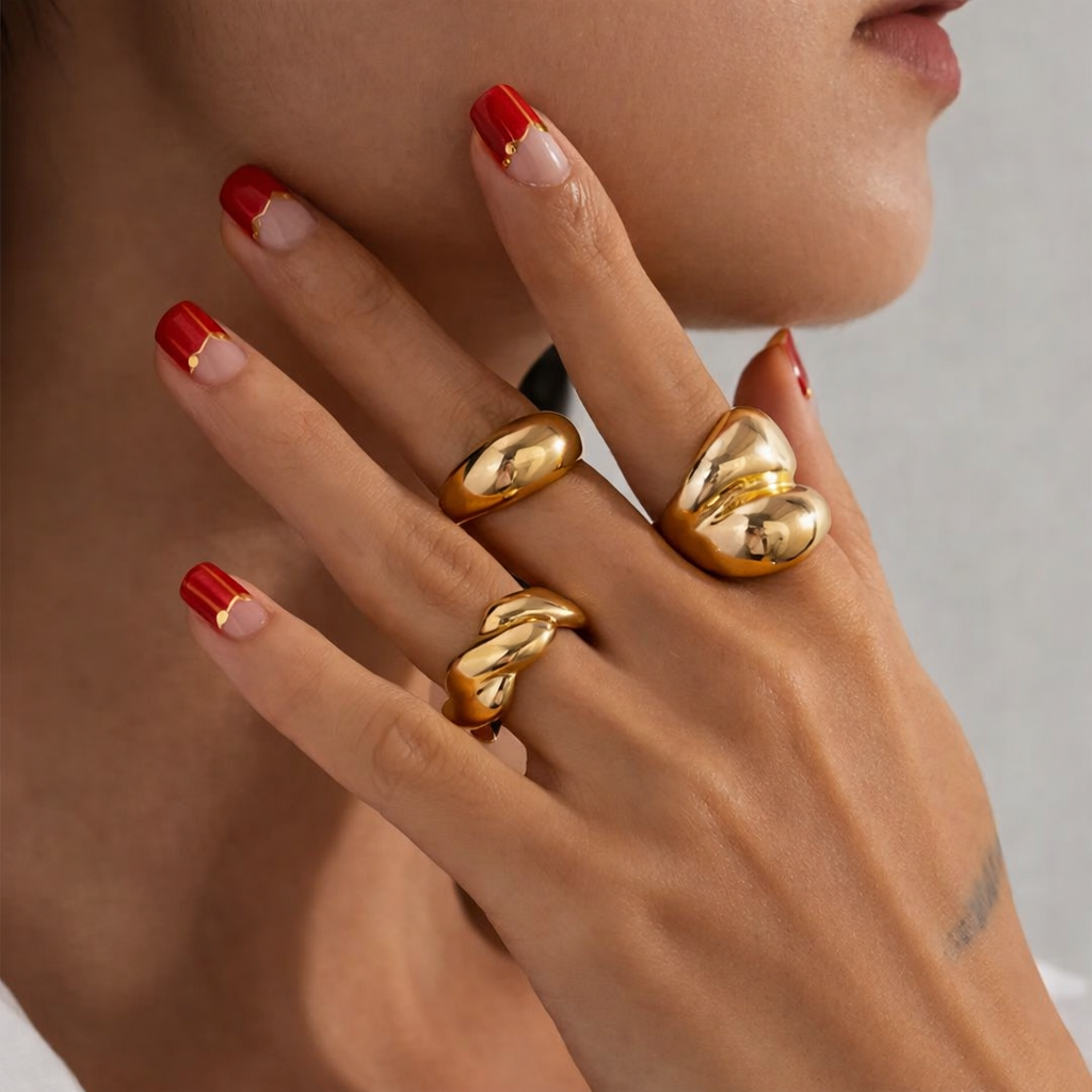 Chunky Statement Rings Set | Minimalist Gold-Tone | Luvia