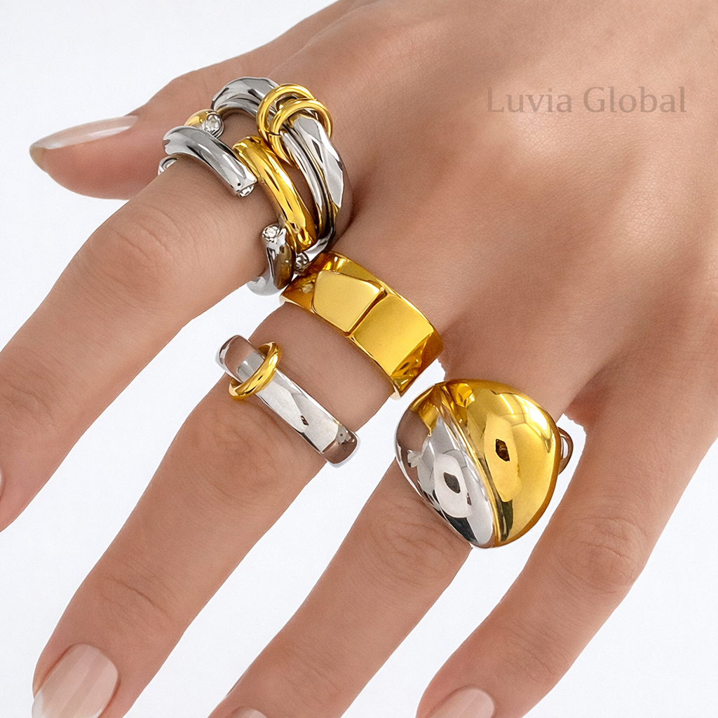 Gold & Silver Stackable Rings Set – Luxury Minimal Statement Jewelry | Luvia Global