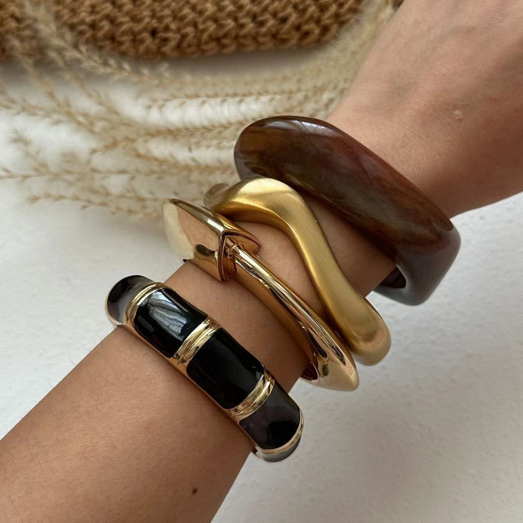 Bold Statement Bracelet for Women – Boho Chunky Bangle | Gold, Black & Brown