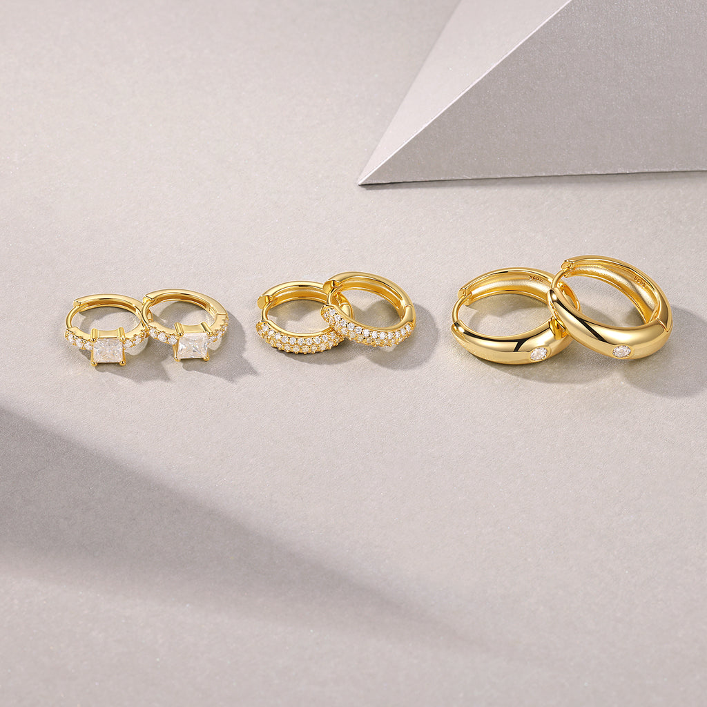 Moissanite Earring Set – Gold Hoop, Huggie & Ear Cuff | S925 Silver | GRA Certified