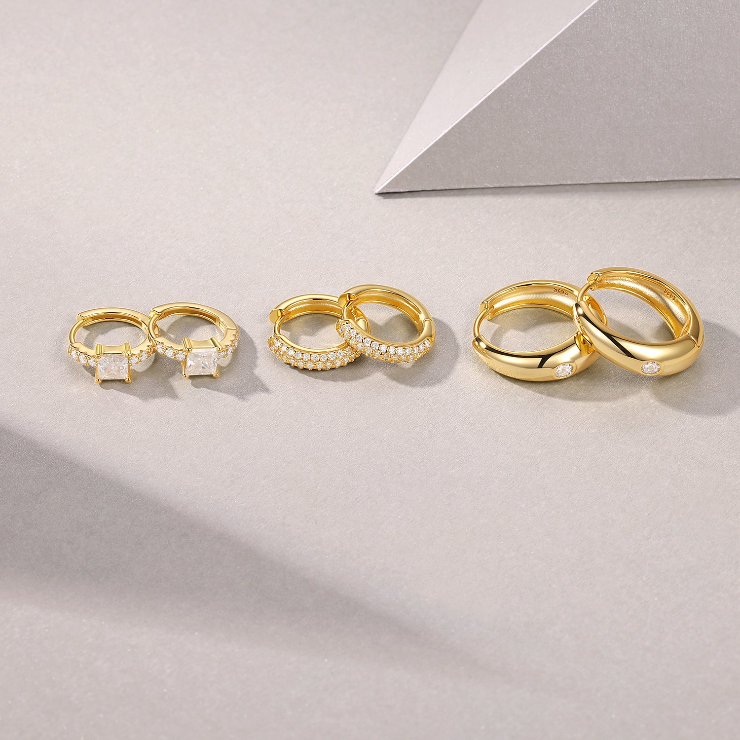 Moissanite Earring Set – Gold Hoop, Huggie & Ear Cuff | S925 Silver | GRA Certified