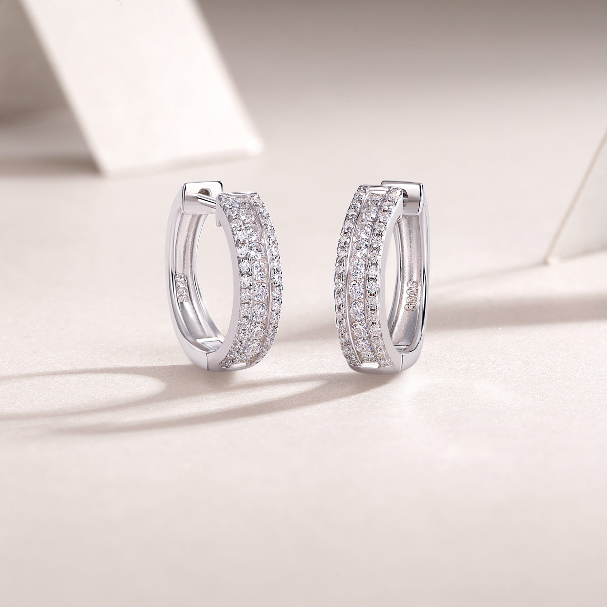 925 Sterling Silver Multi Row Hoop Earrings for Women – Pave Diamond Look Huggie Hoops | Luxury Statement Jewelry