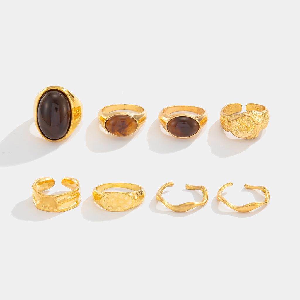 Statement Gold Rings Set – Luxury Vintage Gemstone Jewelry for Women