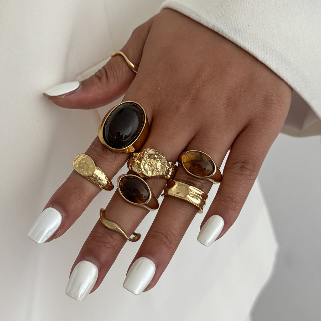 Statement Gold Rings Set – Luxury Vintage Gemstone Jewelry for Women