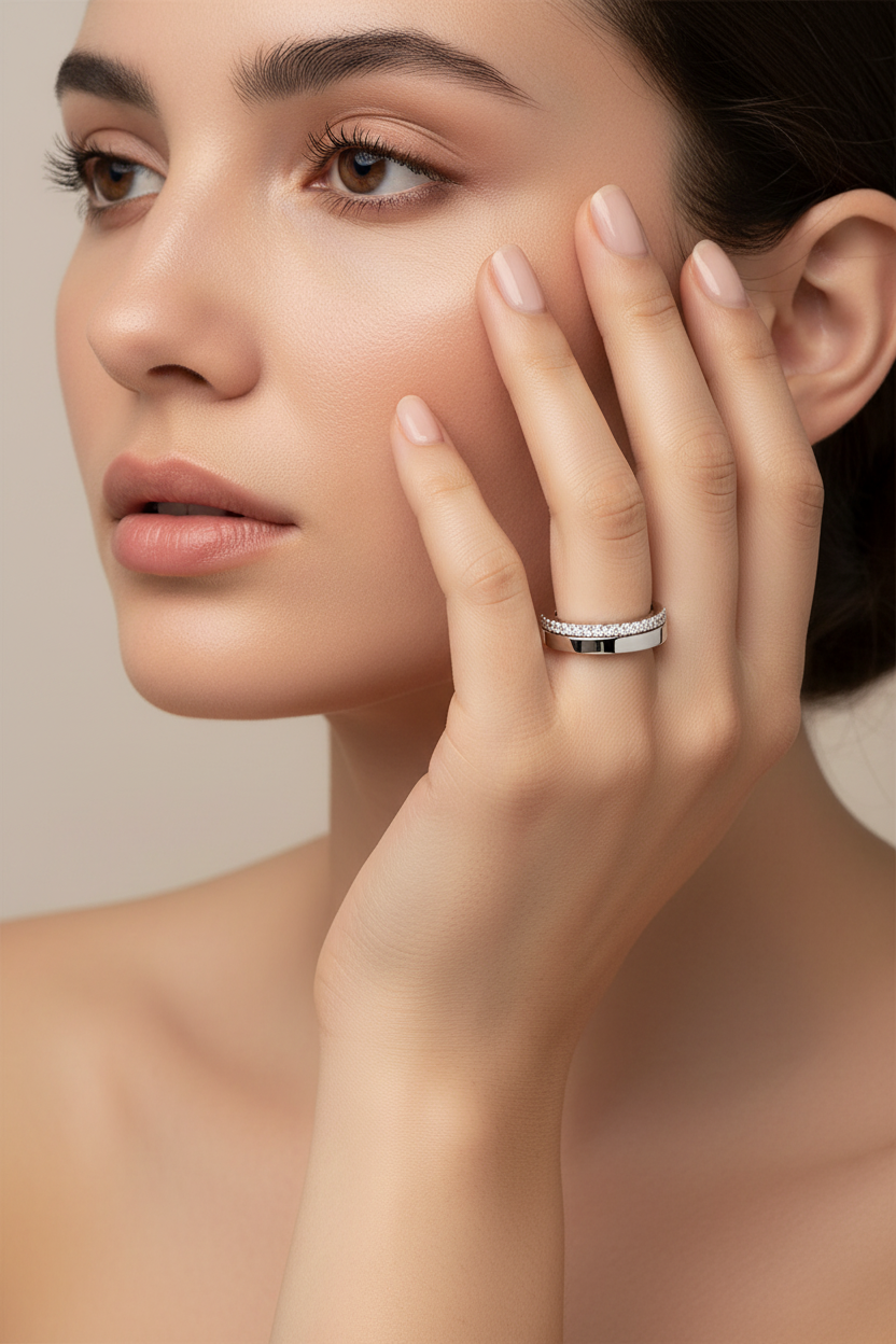 925 Sterling Silver Pave Band Ring for Women – Minimalist Diamond Look Stackable Ring | Elegant Everyday Jewelry