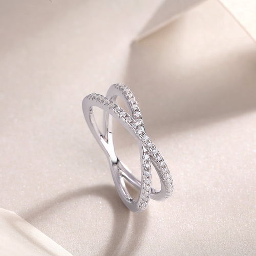 925 Sterling Silver Crossover Ring for Women – Minimalist Diamond Look Elegant Band | Luxury Everyday Jewelry
