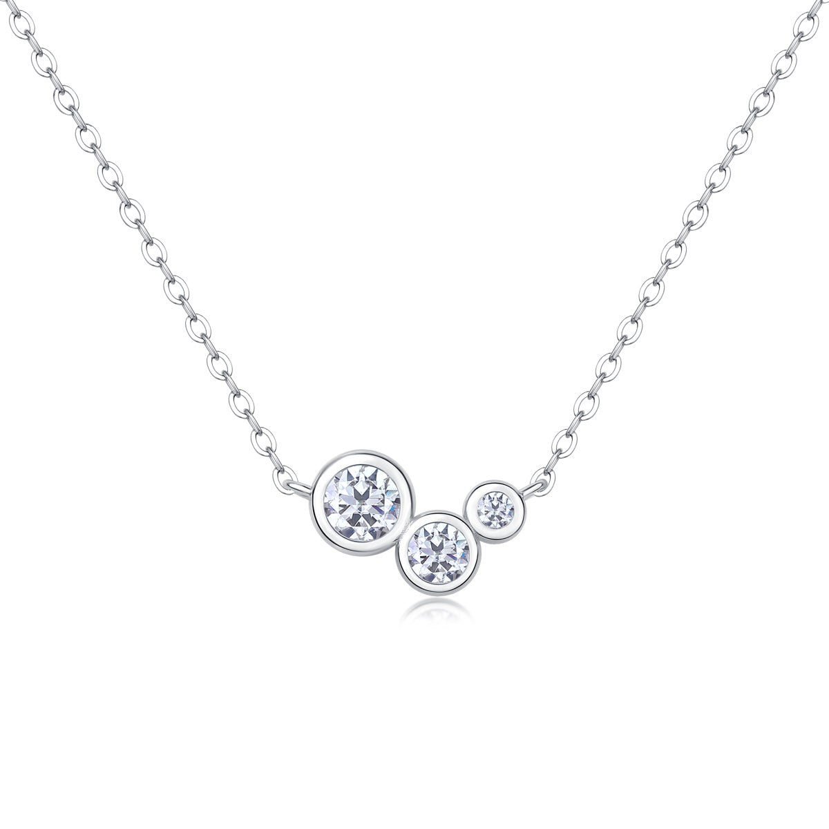 925 Sterling Silver Three Stone Necklace for Women – Minimalist CZ Pendant Chain