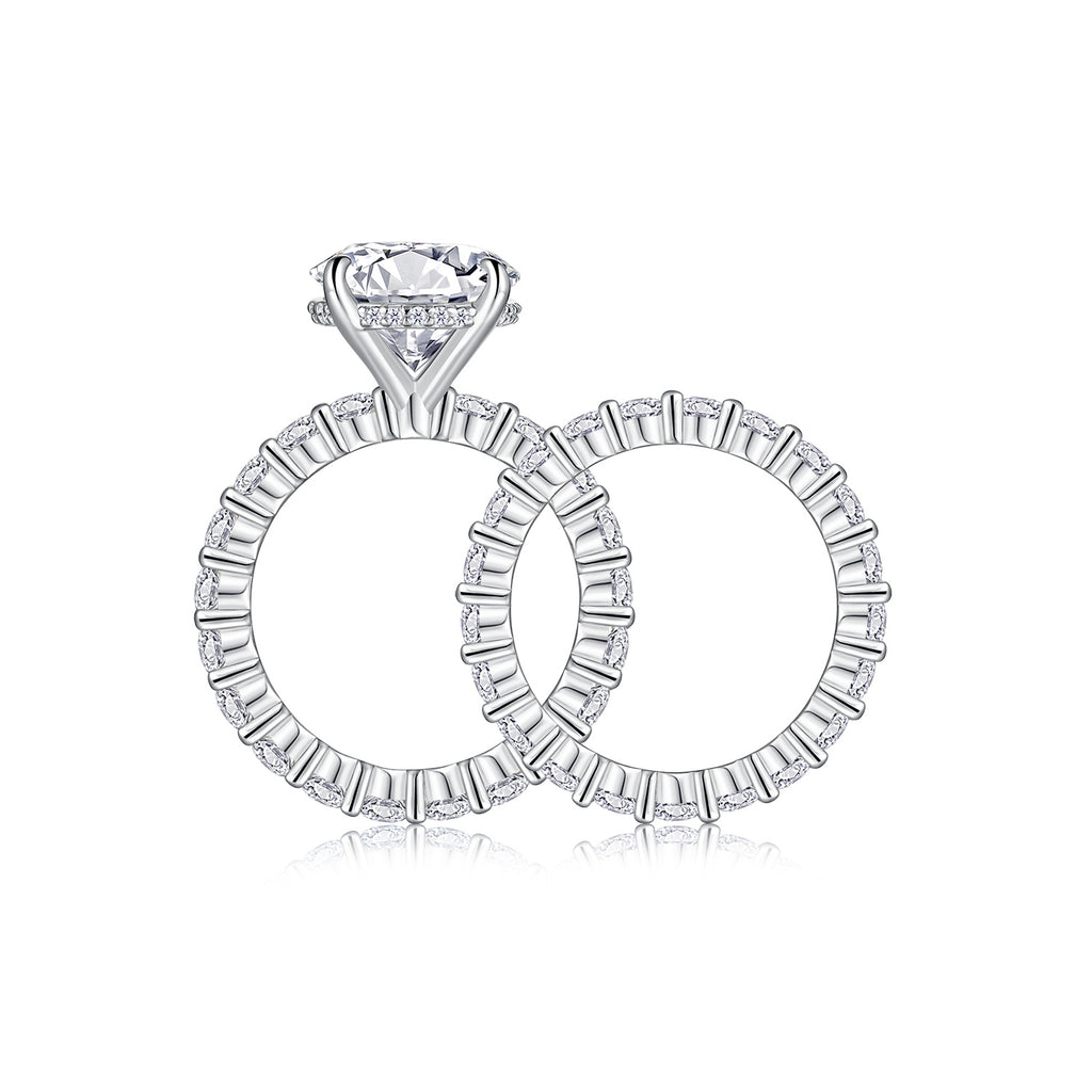 925 Sterling Silver Bridal Ring Set for Women – Solitaire Engagement Ring &amp; Eternity Band | Luxury Wedding Jewelry