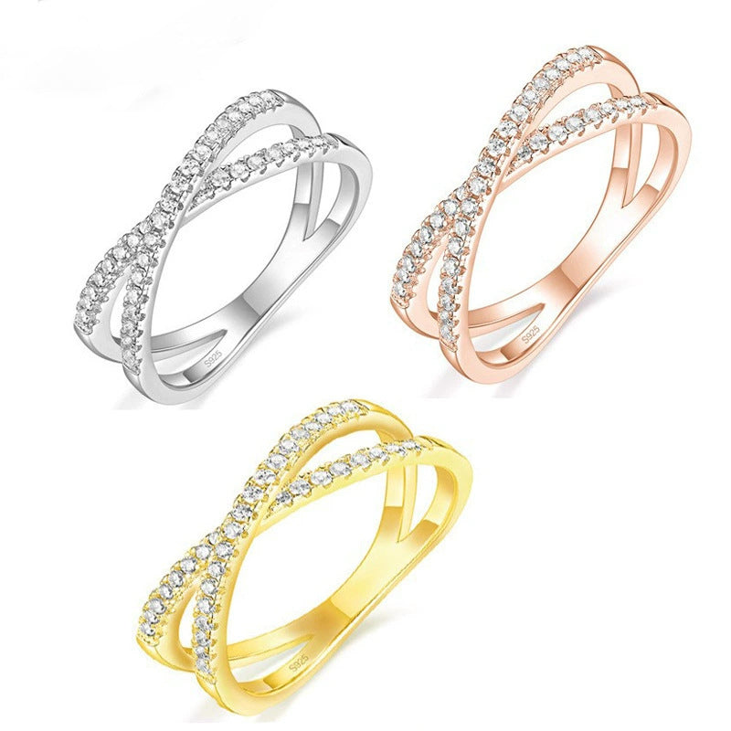 S925 Double Row Zircon Ring | Sterling Silver Elegance